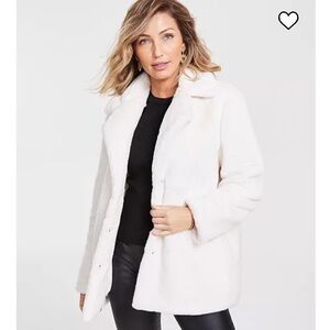 INC Women's White Faux Fur Coat